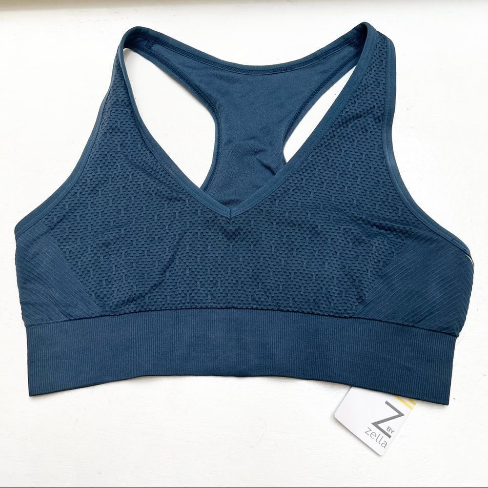 Z by Zella Racerback Spandex Sports Bra in Blue Insignia Medium